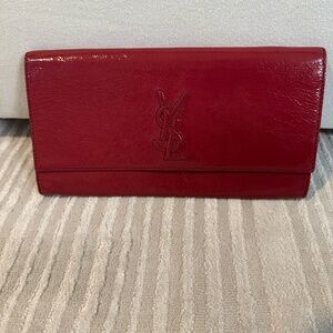 Yves Saint Laurent Belle de Jour Burgundy Patent Leather Logo Clutch